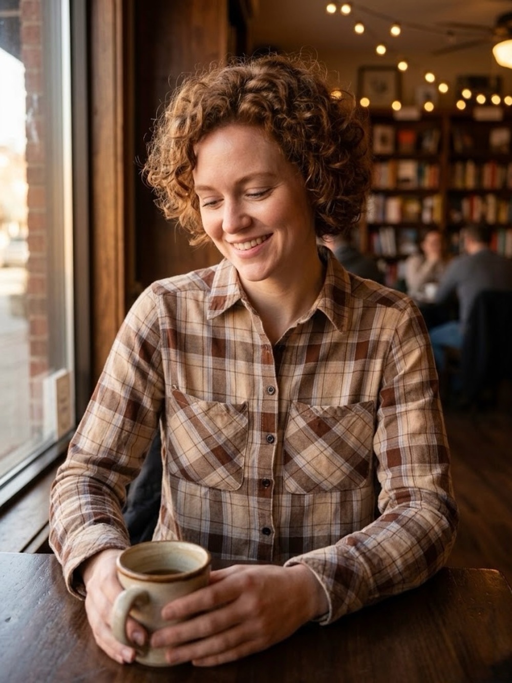 Brown & Slate Blue Plaid Flannel Shirt